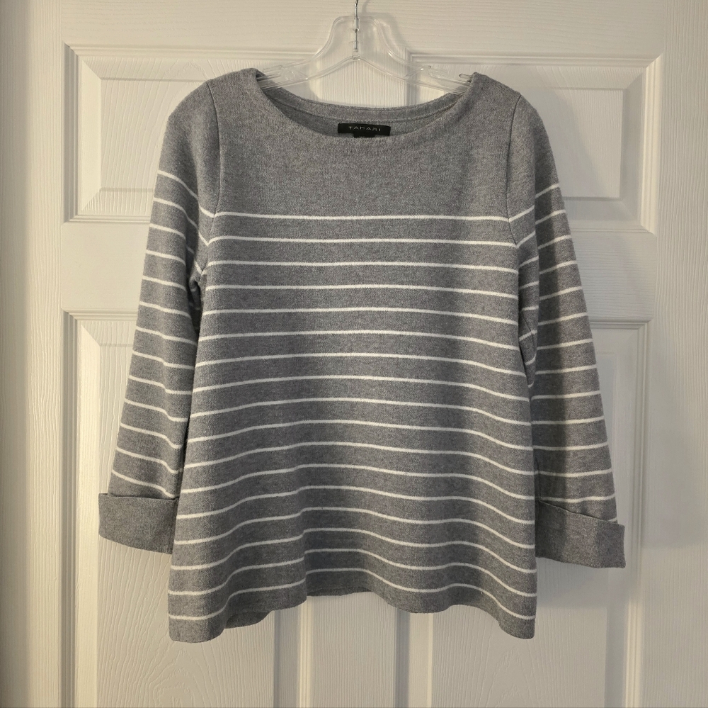 Gray and White Striped Sweater